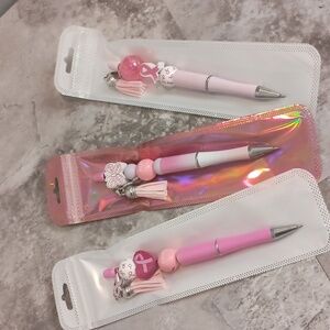 💕💗3pc Breast Cancer Awareness Beaded Pens Handcrafted